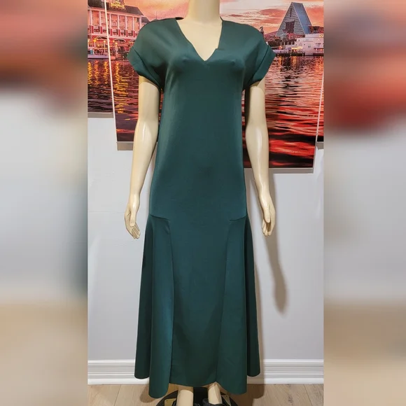 Zara | Dresses | Zara Trafaluc Long Pleated Forest Green Dress Size Small  Poly Neoprene Nwt | Poshmark